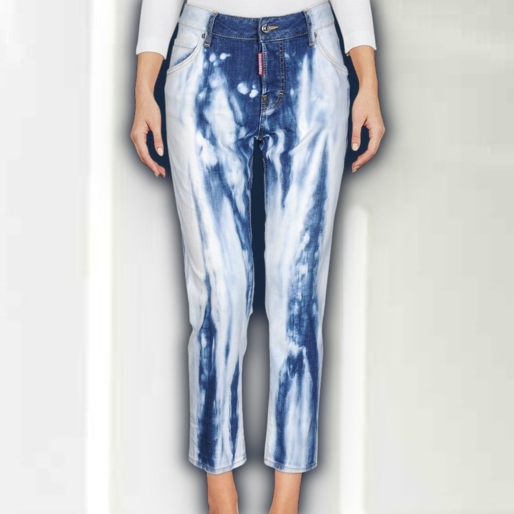 NWT DSQUARED2 ‘Cool Girl Cropped’ Skinny Jeans in Bleached Tie Dye Size 0